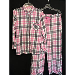 Victoria’s Secret Plaid Flannel Pajama Set M Button Front Lounge Sleepwear Cozy